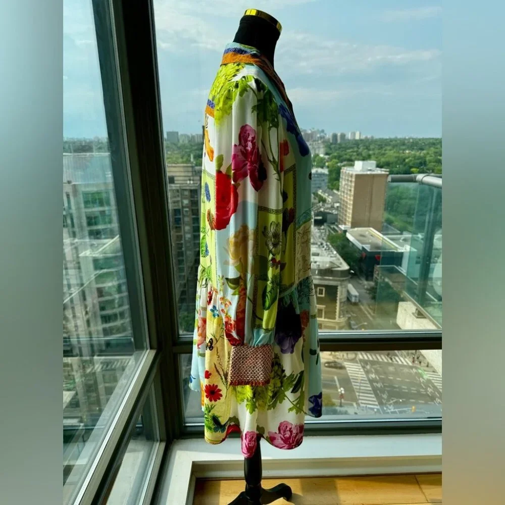 🆕 ALICE + OLIVIA 🧿 NWOT Bertha Floral Blouson Puff Sleeve Shirt Dress - Sz L_8